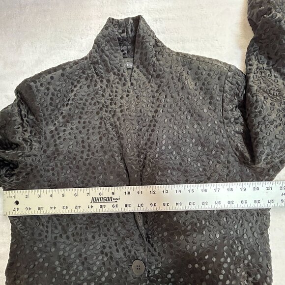 Eileen Fisher Textured Silk Shawl Collar Jacket Black One-Button Size 0 - Picture 7 of 9